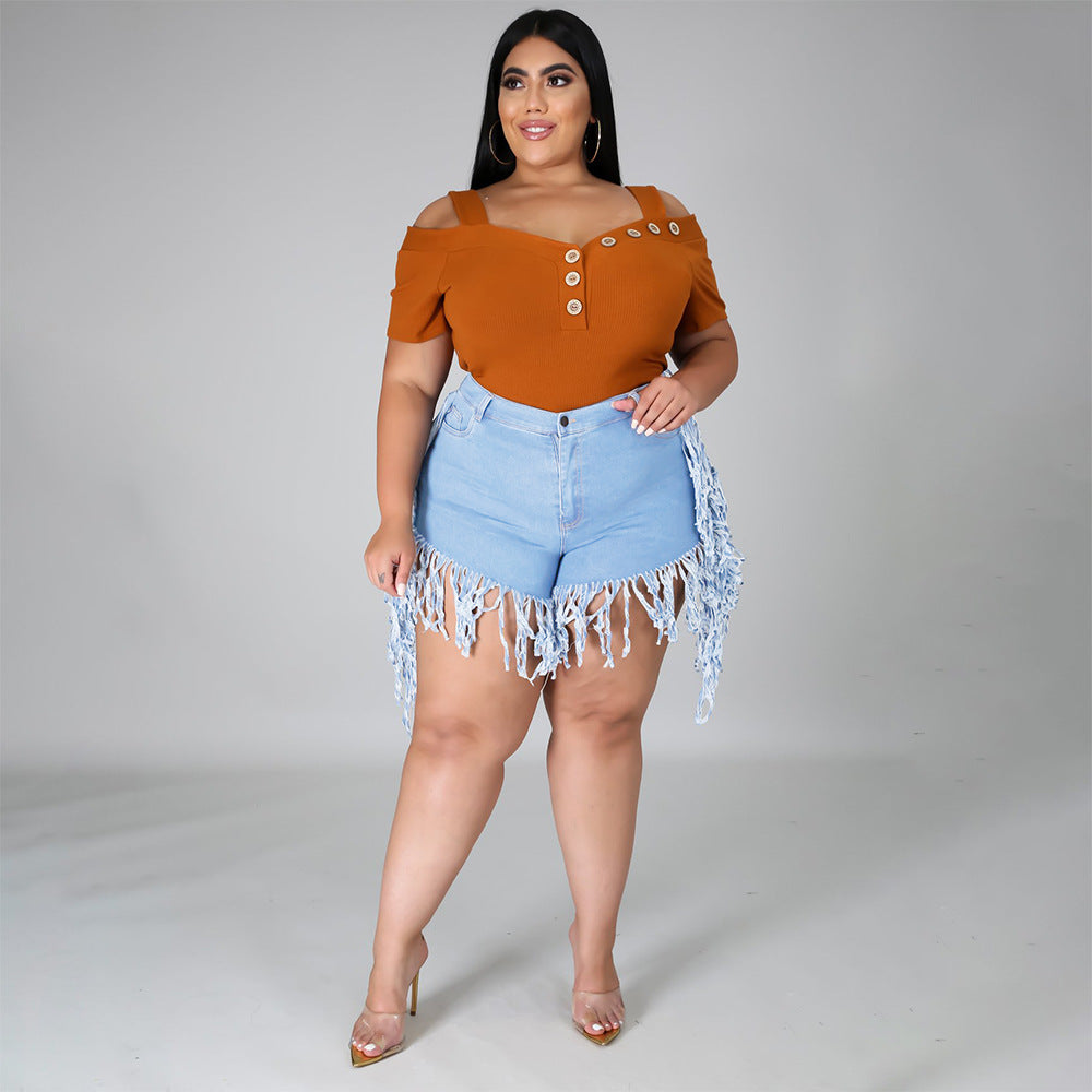 Denim Tassel Fringe Women's Jean Shorts to 4X Plus Size