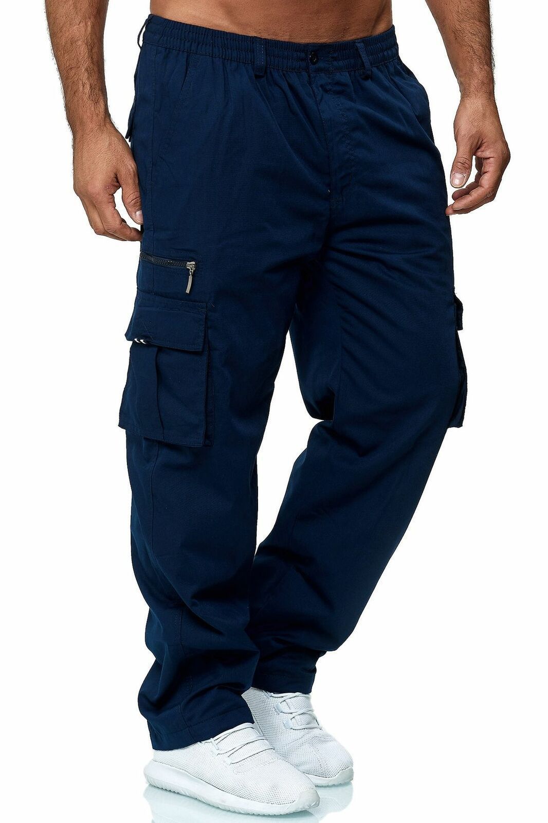 Men's Solid Color Casual Multi-Pocket Loose Straight Cargo Pants to 4X Big & Tall