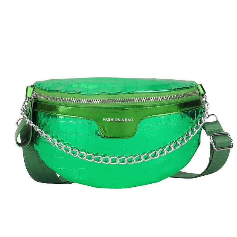 PU Leather Metallic Solid Color Women's Crossbody Zipper Belt Bag