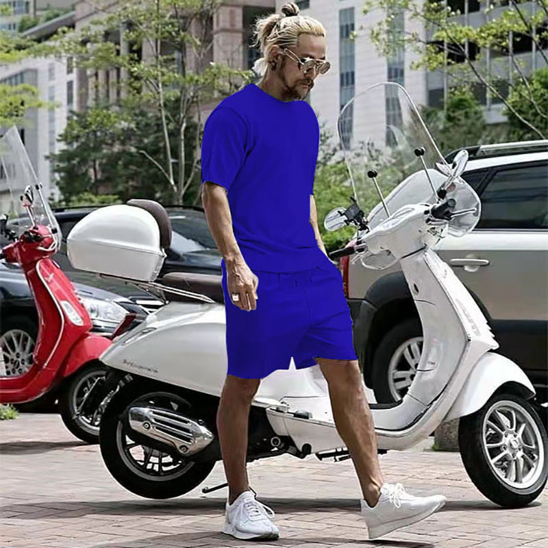 Men's Solid Color T-Shirt + Shorts 2-Piece Casual Sports Set