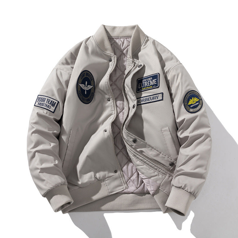 Men's Patch Design Japanese Style Alphabet Embroidered Aviator Bomber Jacket