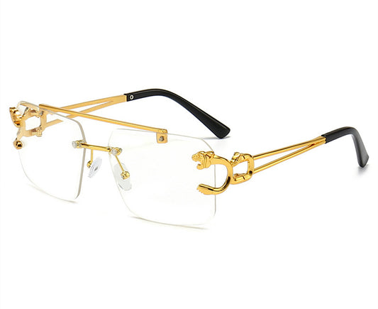 Unisex Designer Square Metallic Jaguar Pendant Double Beam Trimmed Sunglasses