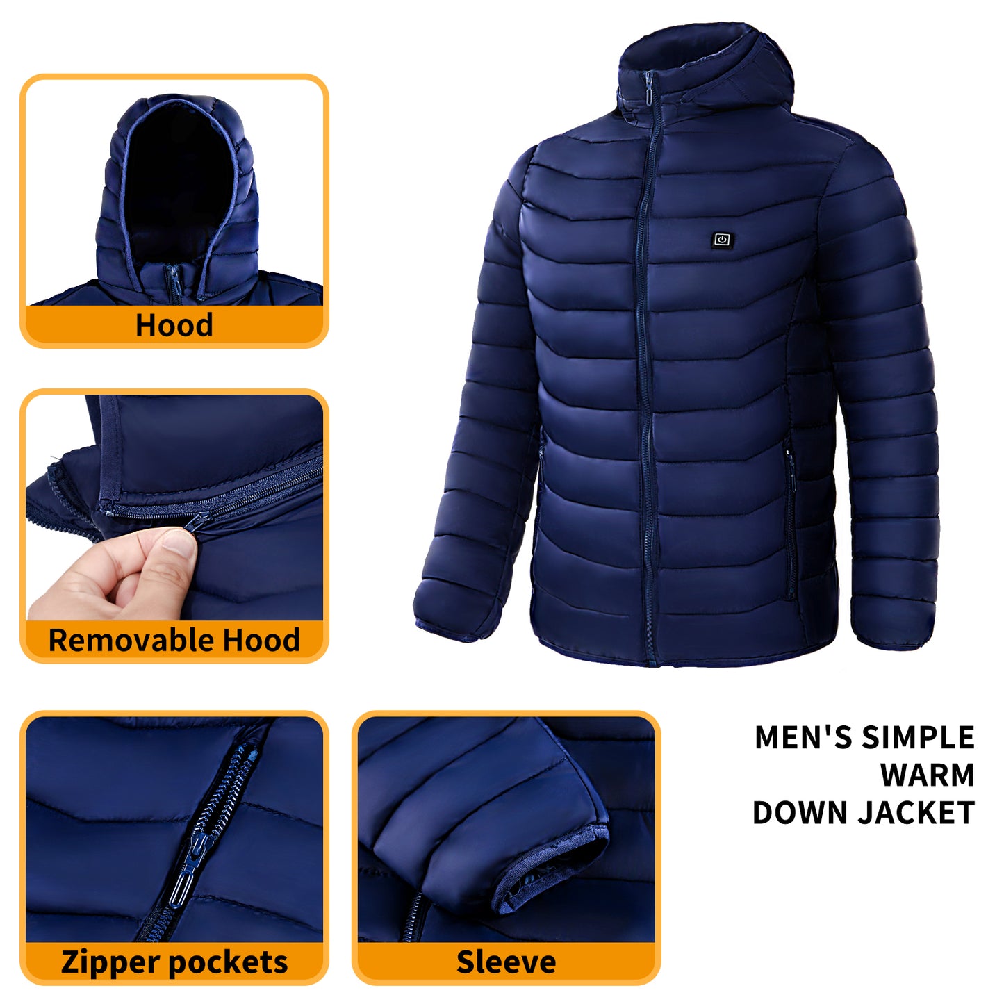 Men's Electric Heating Insulated Hooded Windbreaker Puffer Jacket