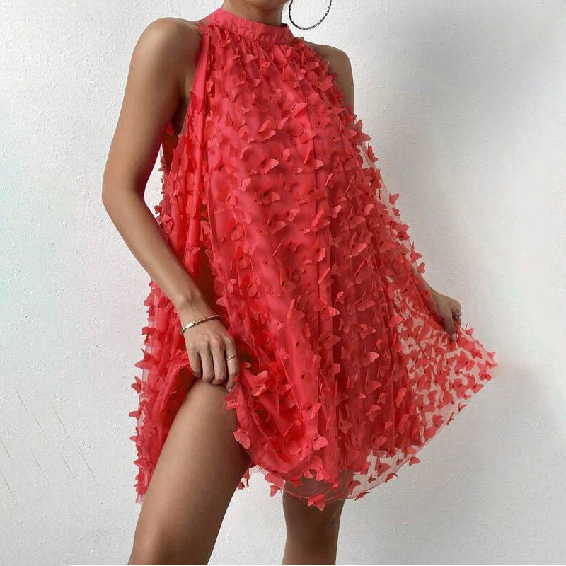 Mesh Strapless Layered Sleeveless Halter Mini Dress