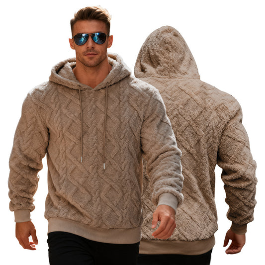 Men's Plush Sherpa Weave Pattern Drawstring Long Sleeve Pullover Solid Color Fleece Hoodie Sweatshirt to 3X Big & Tall