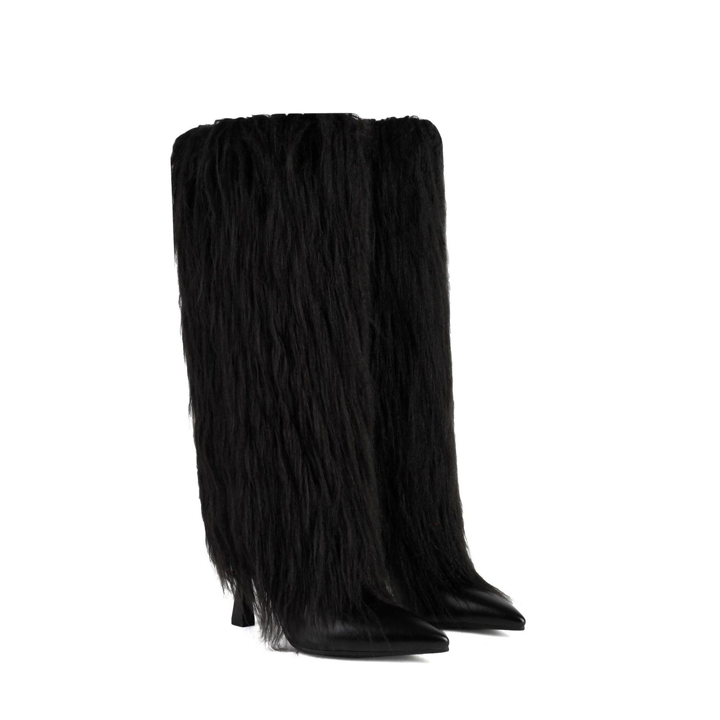 Shaggy Faux Fur Streetwear Tassel Fringe Pattern Stiletto Heel Women's Knee-High Boots