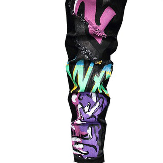 Men's Denim Black Faded Painted Airbrush Graffiti Heart Print Skinny Jeans
