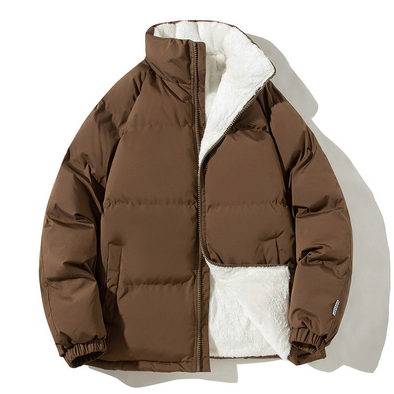 Unisex Plush Fleece Lined Solid Color Pocketed Puffer Bomber Jacket