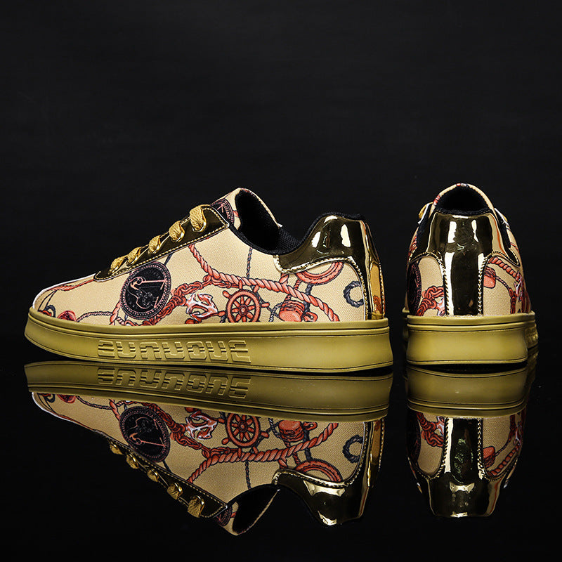 Men's PU Leather Baroque Print Lace-Up Low Cut Printed Breathable Sneakers