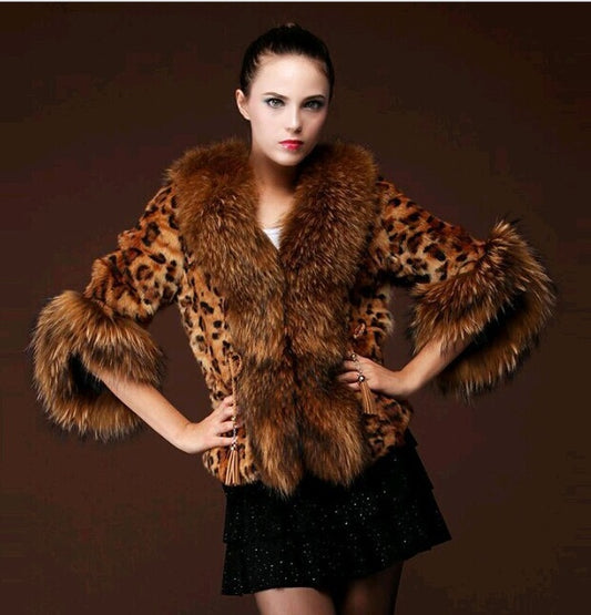 Leopard Print Faux Fur Women's Jacket to 3X Plus Size
