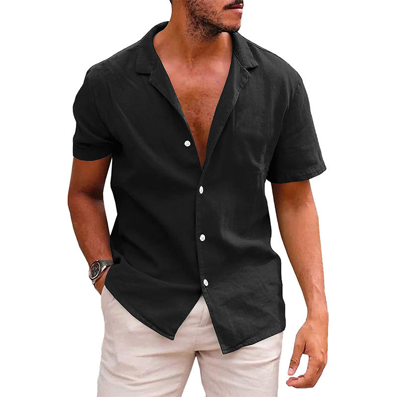 Men's Solid Color Casual Button Down Short Sleeve Beach Shirt
