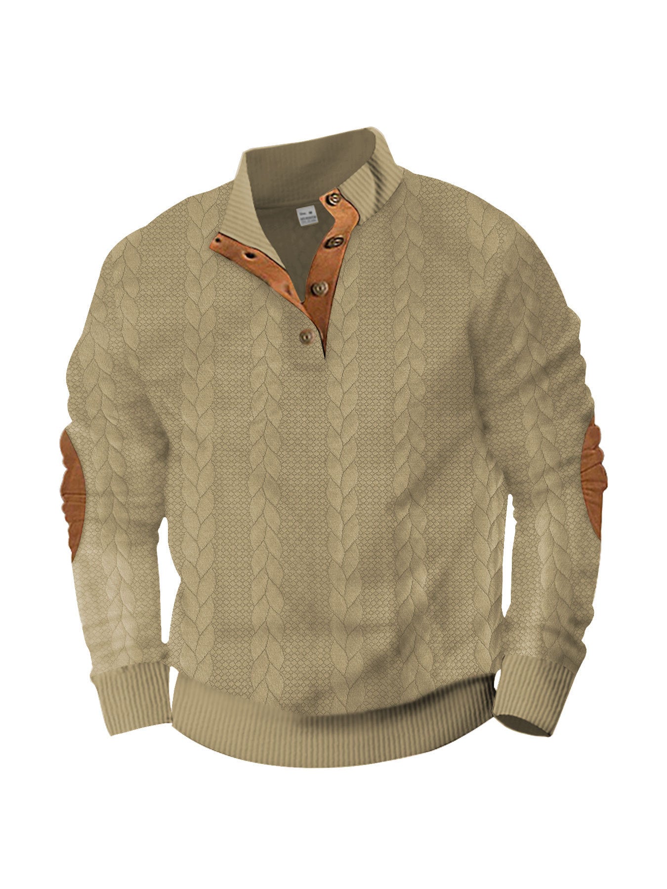 Men's Jacquard Button Design Long Sleeve Embroidered Patch Sweater