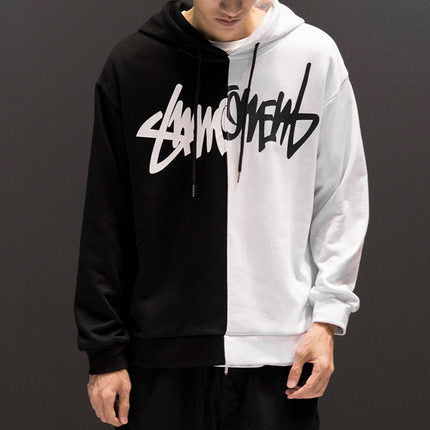Men's Colorblock Grafitti Patchwork Print Loose Pullover Hoodie Sweatshirts
