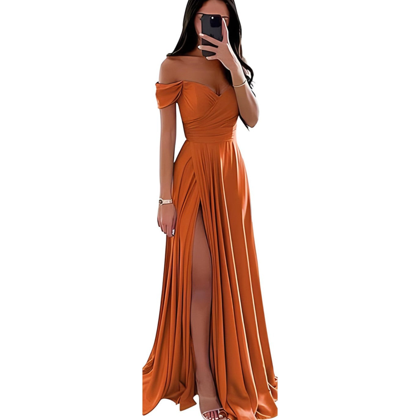 Off-the-Shoulder Corset Design Cinched Waist Solid Color Temperament Bridesmaid/Party Formal Maxi Dress