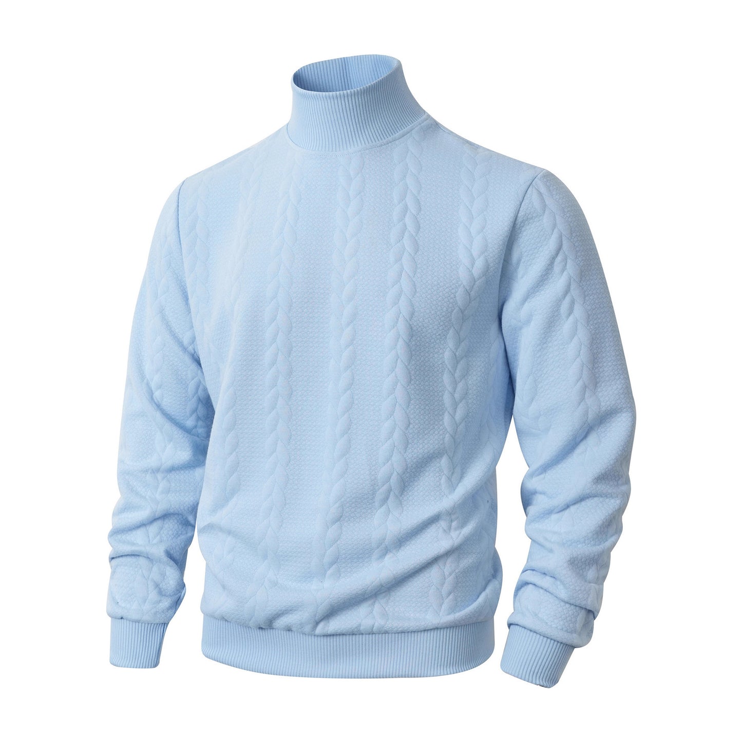 Men's Weave Pattern Knitted Solid Color Jacquard High Collar Sweater