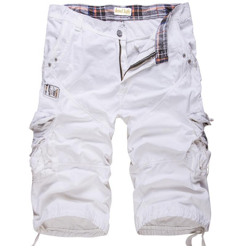 Men's Multi-Pocket Drawingstring Solid Color Cargo Shorts