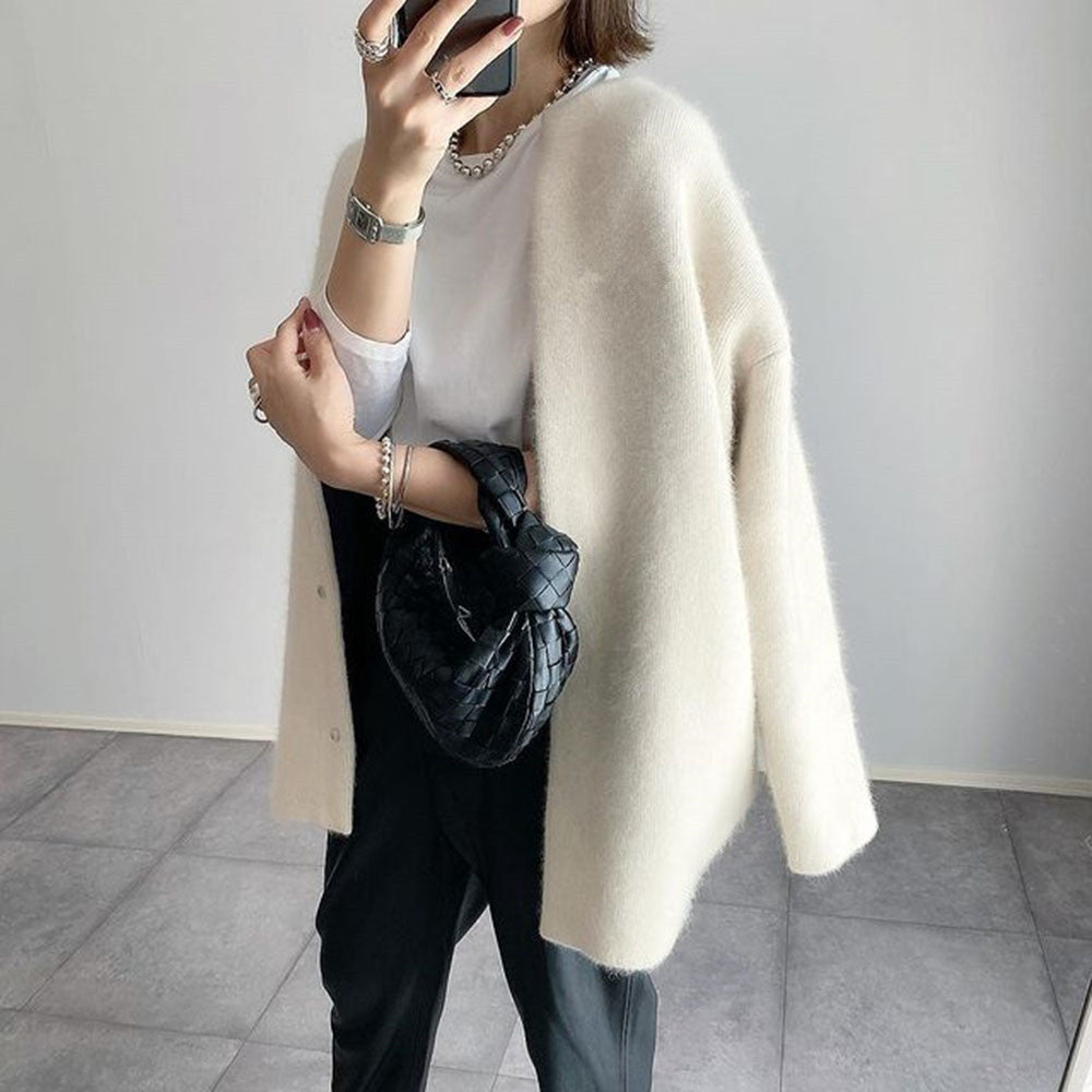 Oversized Single Breasted O-Neck Solid Color Knitted Women's Button-Up Maxi Cardigan Sweater to 3X Plus Size