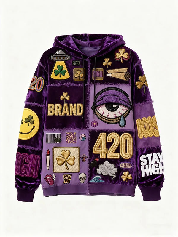 Men's 420 Hip-Hop Clover Evil Eye Graffiti Print Hoodie Sweatshirt to 3X Plus Size