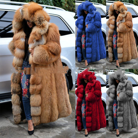 Oversized Faux Fur Colorblock Gradient Women's Hooded Trenchcoat to 5X Plus size