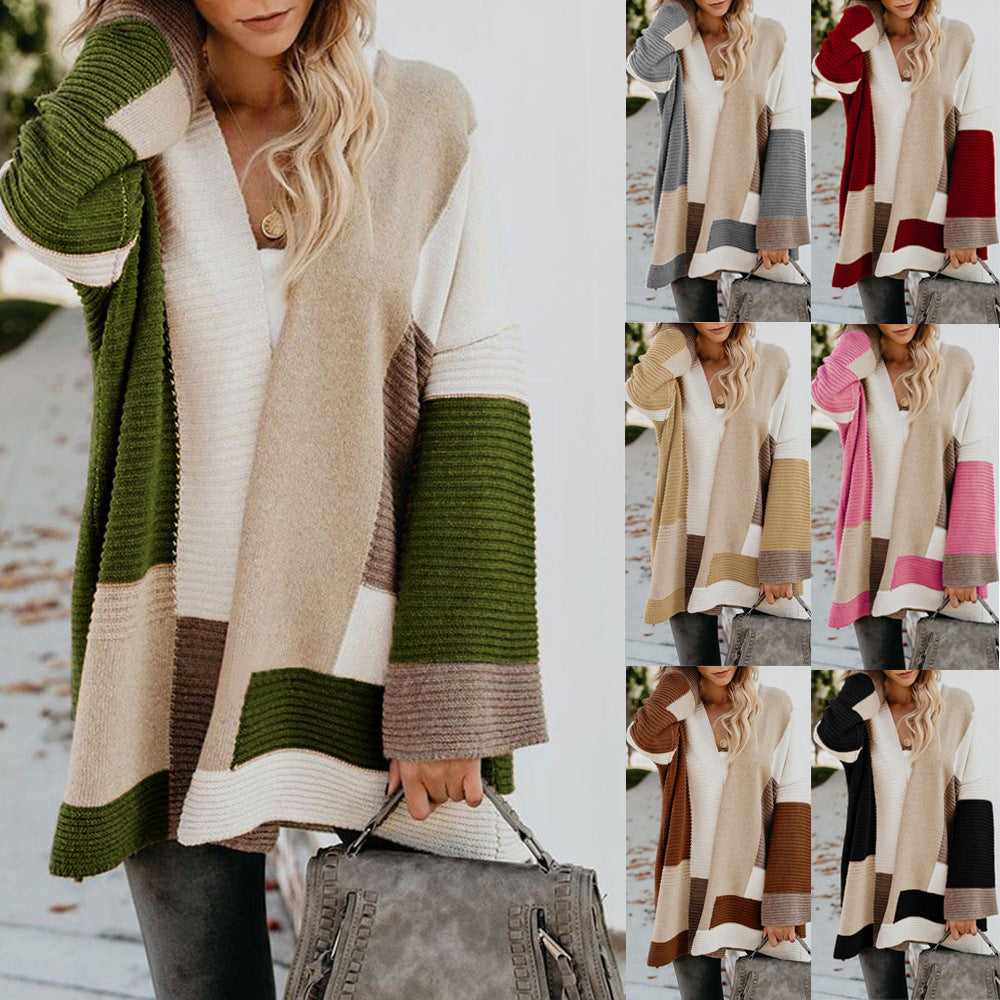 Oversized Geometric Colorblock Women's Cardigan Sweater to 3X Plus Size