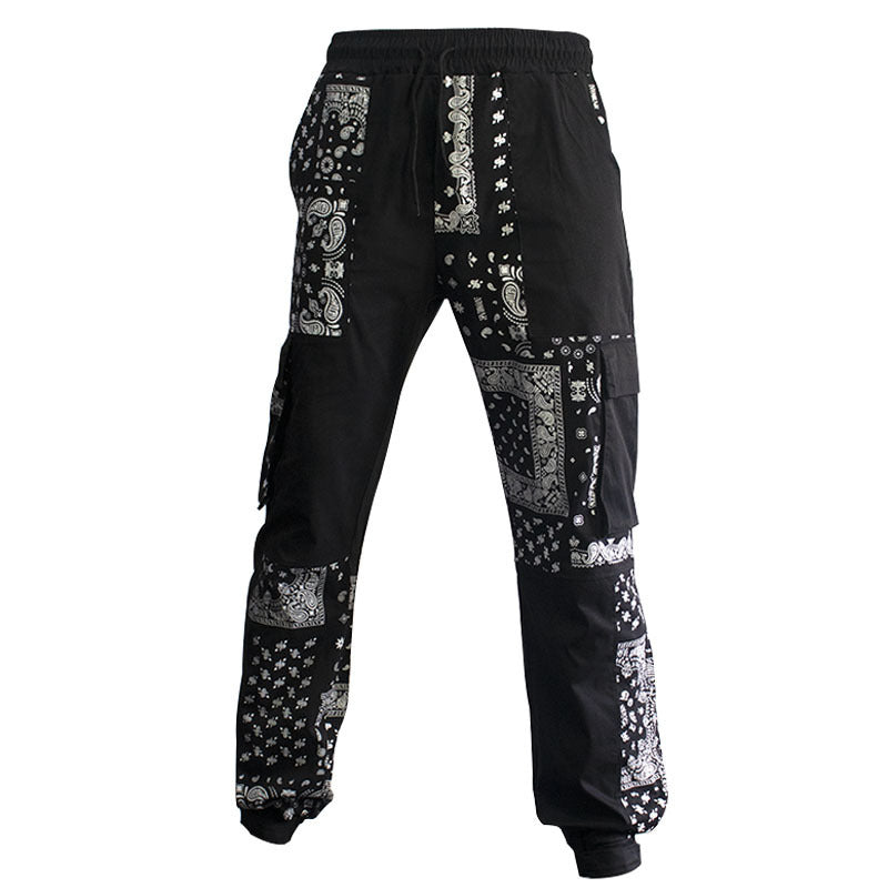 Men's Bandana Print Multi-Pocketed Drawstring Tapered Cargo Sweatpants