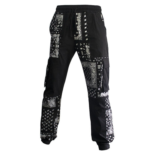 Men's Bandana Print Multi-Pocketed Drawstring Tapered Cargo Sweatpants