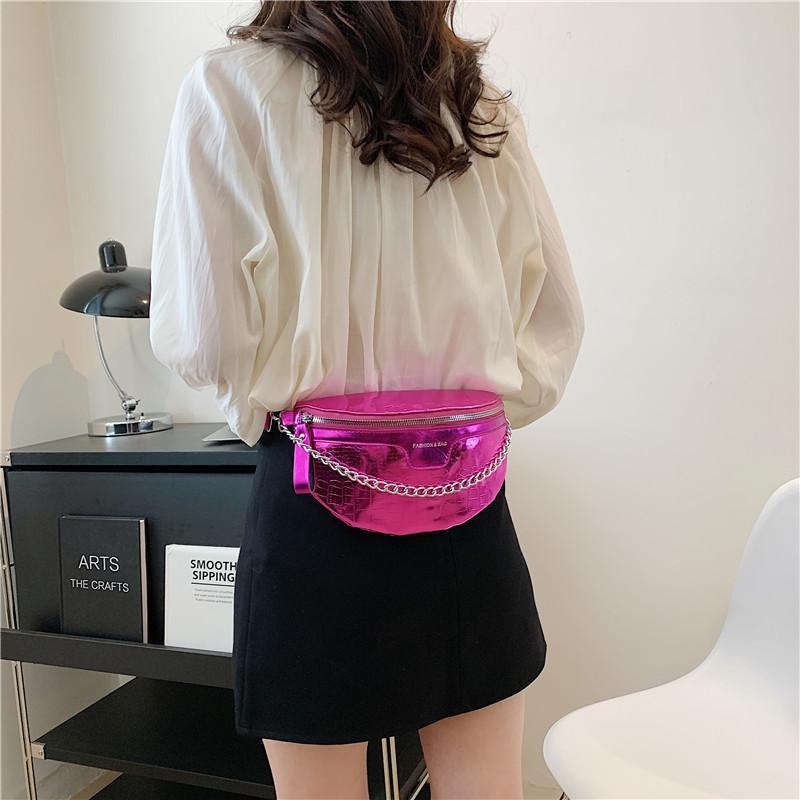 PU Leather Metallic Solid Color Women's Crossbody Zipper Belt Bag