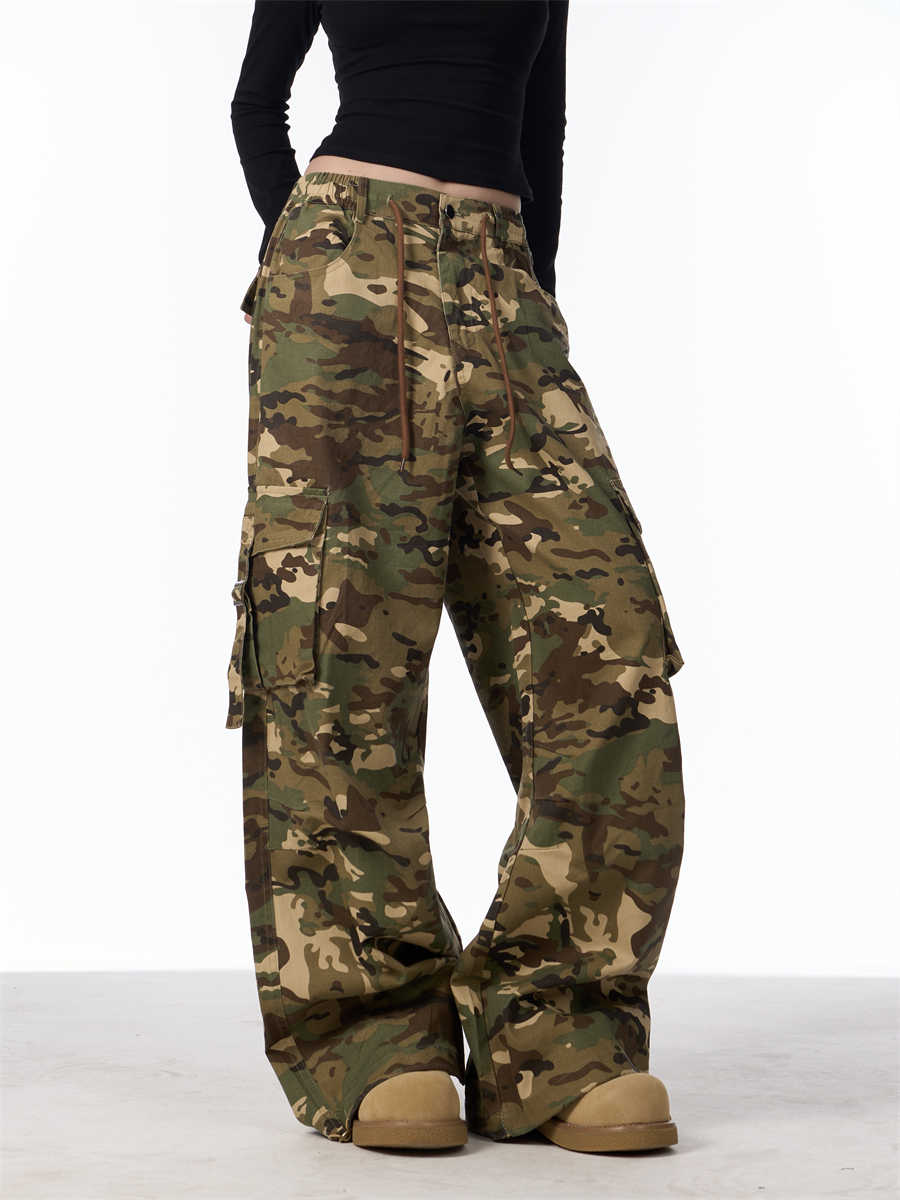Camoflauge Women's Multi-Pocketed Military Design Wide Leg Trouser Cargo Pants
