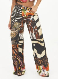 Miami Mood Brown Zebra Floral Print Baggy Women's Jeans