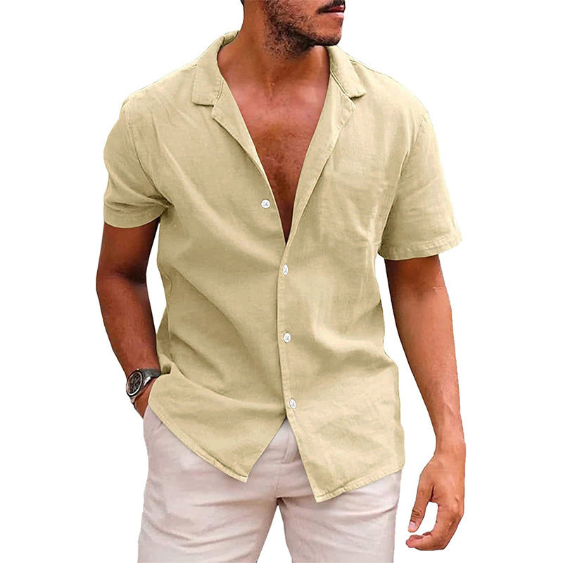 Men's Solid Color Casual Button Down Short Sleeve Beach Shirt