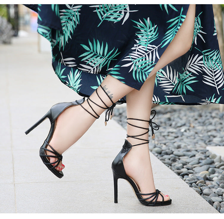 Cross Strap Open Toe Stiletto High Heel Sandal Pumps