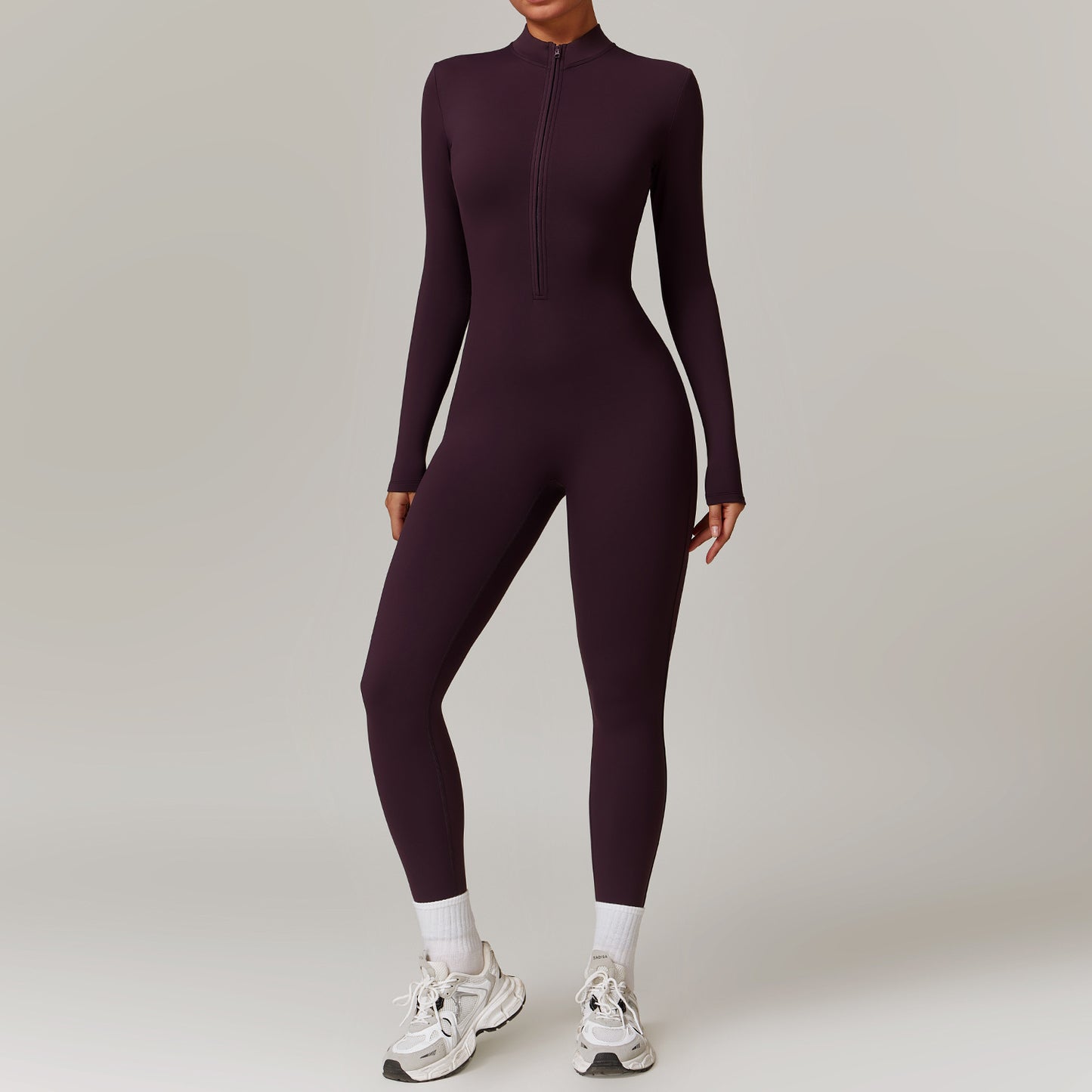 Solid Color Long Sleeve Yoga Fitness Workout Breathable Jumpsuit