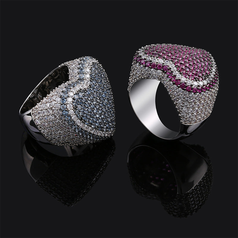 Men's Heart Shaped Silver Cubic Zirconia Hip-Hop Ring