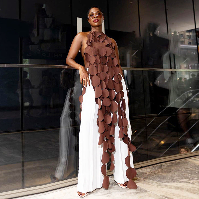 Sleeveless Hollow-Out Hole Tassel Design Lace-Up Bodycon Sleeveless Backless Shirt Dress