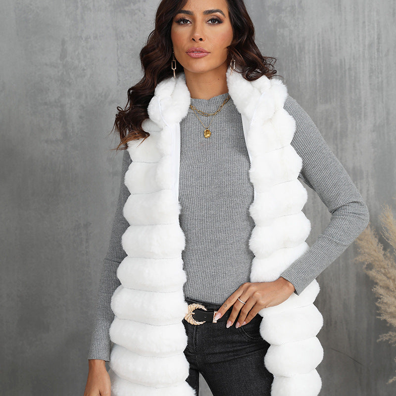 Ribbed Faux Fur Solid Color Sleeveless Women's Vest to 4X Plus Size