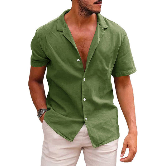 Men's Solid Color Casual Button Down Short Sleeve Beach Shirt