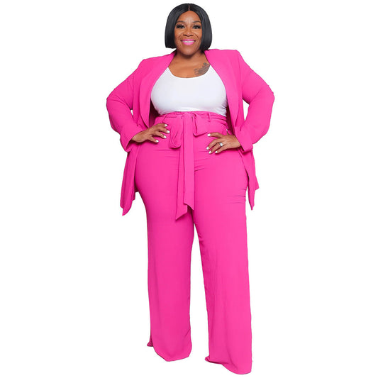 Bright Pastel Solid Color Women's Single Breasted Blazer Jacket+ Wide Leg Long Pants Business Suit to 4X Plus Size
