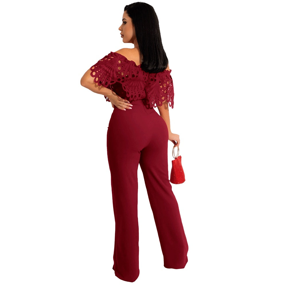 Ruffled Women's Off-the-Shoulder Sash Belted Jumpsuit
