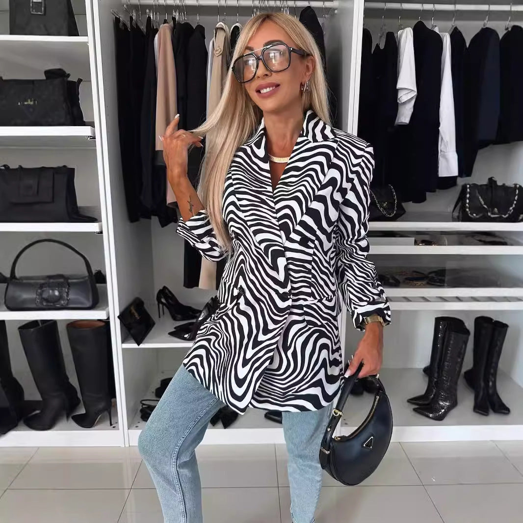 Zebra/Leopard Pattern Long Sleeve Women's Blazer Jacket
