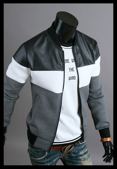 Men's Hip-Hop Black/White/Grey Striped Colorblock O-Neck Zipper Bomber Jacket