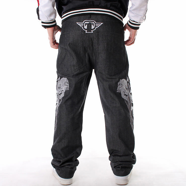Men's Faded Hip-Hop Media Graffiti Letter/Skull Print Embroidered Skater Jeans to 46 Big & Tall