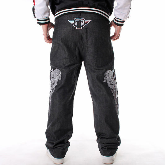 Men's Faded Hip-Hop Media Graffiti Letter/Skull Print Embroidered Skater Jeans to 46 Big & Tall