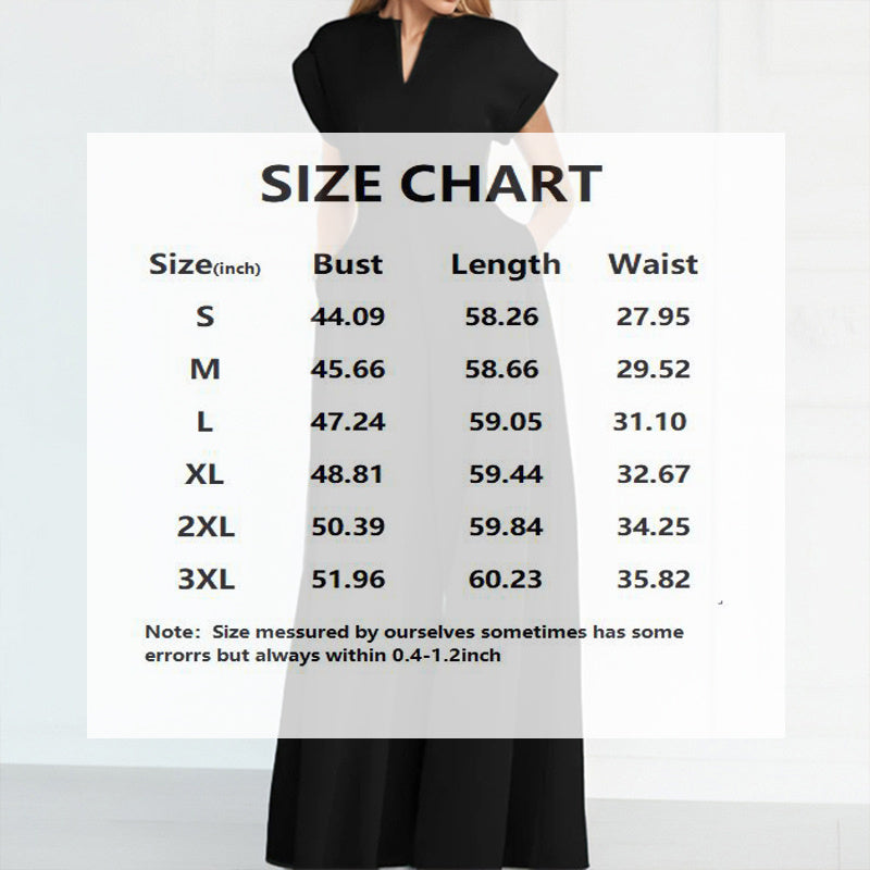 Women's V-Neck Solid Color Short Sleeve Wide Leg A-Line High Waist Jumpsuit to 3X Plus