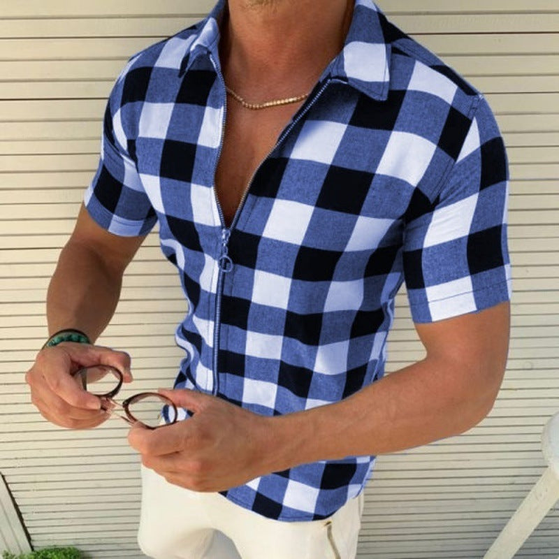 Men's Plaid Zipper Front Short Sleeve Shirt to 3X Big & Tall