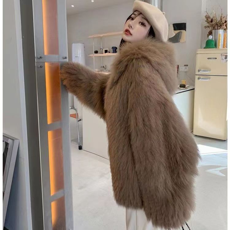Shaggy Faux Fur Long Sleeve Women's Streetwear Hooded Jacket