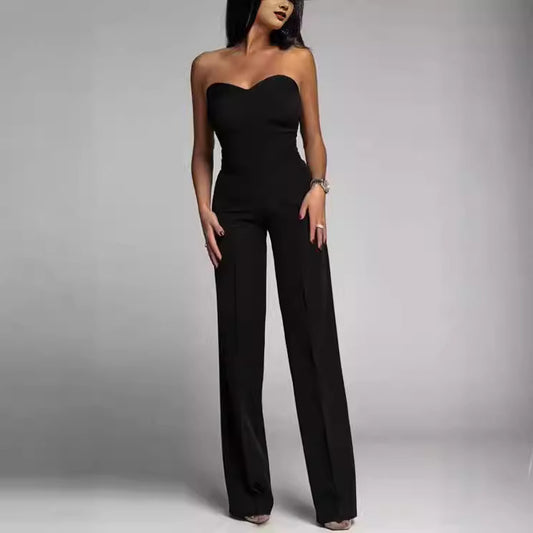 Sleeveless Strapless Women's Skinny Fit Tube Top Straight Jumpsuit