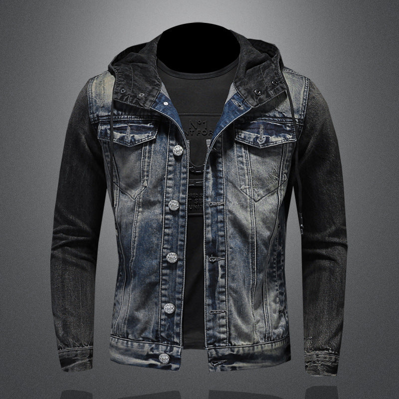 Men's Denim Gradient Faded Hoodie Jean Jacket