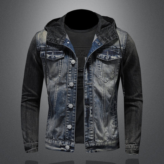 Men's Denim Gradient Faded Hoodie Jean Jacket