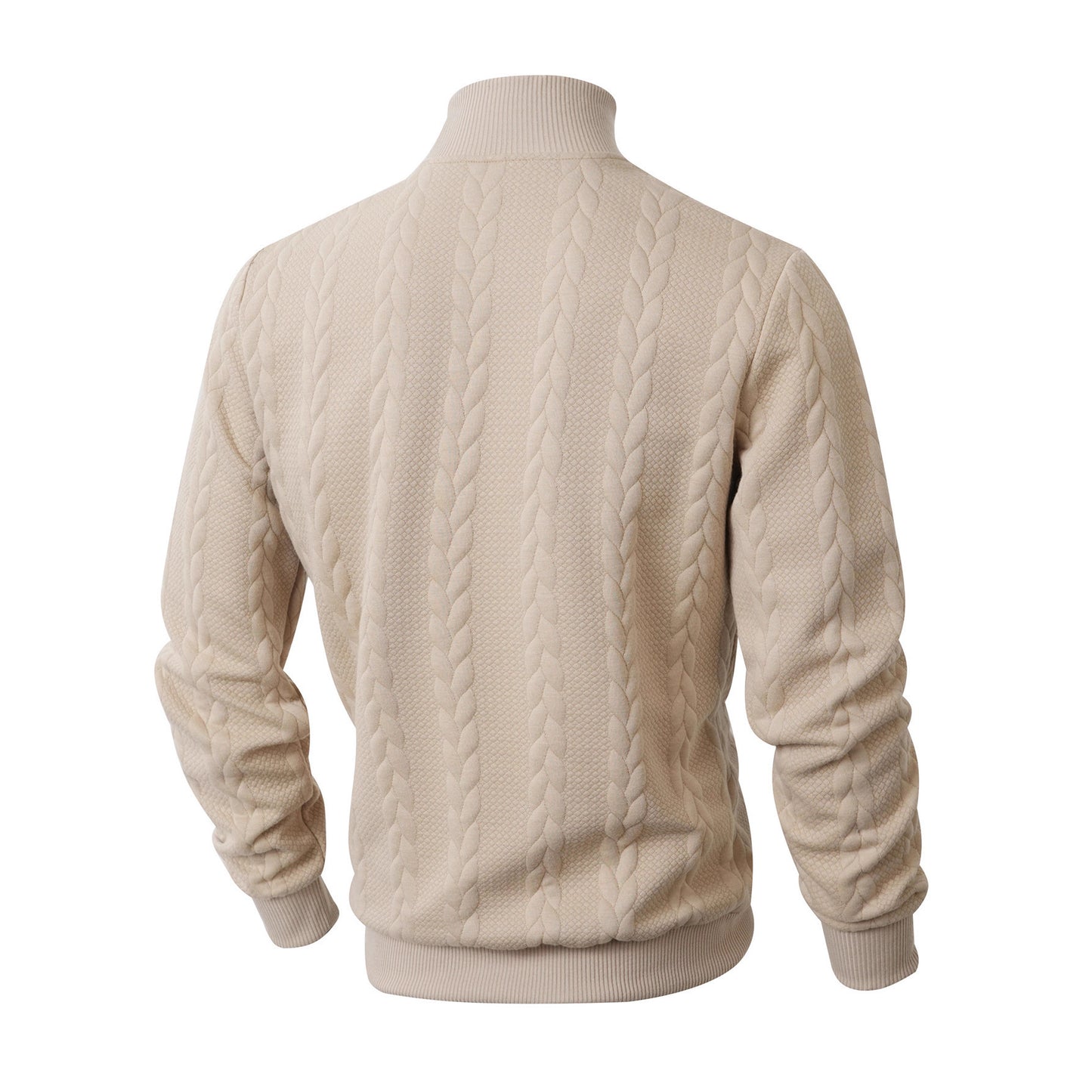 Men's Weave Pattern Knitted Solid Color Jacquard High Collar Sweater