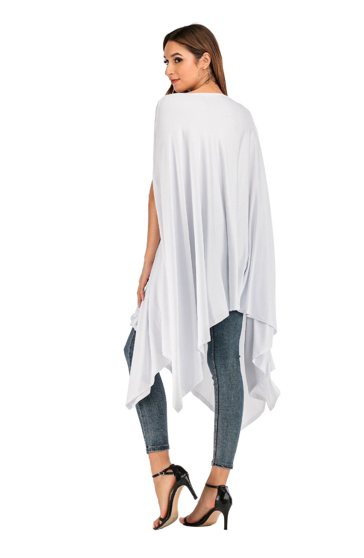 Irregular O-Neck Solid Color Batwing Sleeve Women's Maxi Shirt